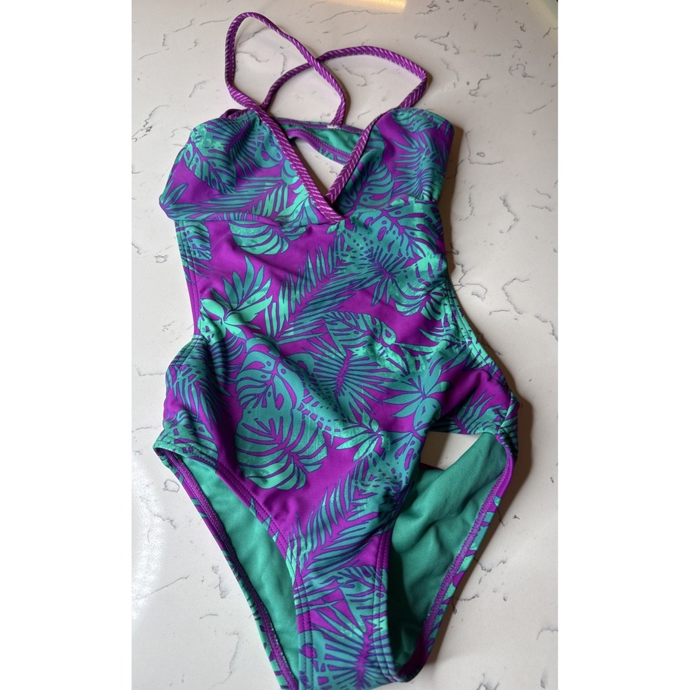 Roxy Girl's Palms Purple Blue One-Piece Size 10 NWT Swimsuit  Swim Pool  Swim